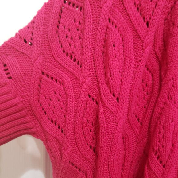 Loft Ann Taylor Women's Short sleeve open front cardigan sweater Hot Pink Size M - Picture 3 of 9